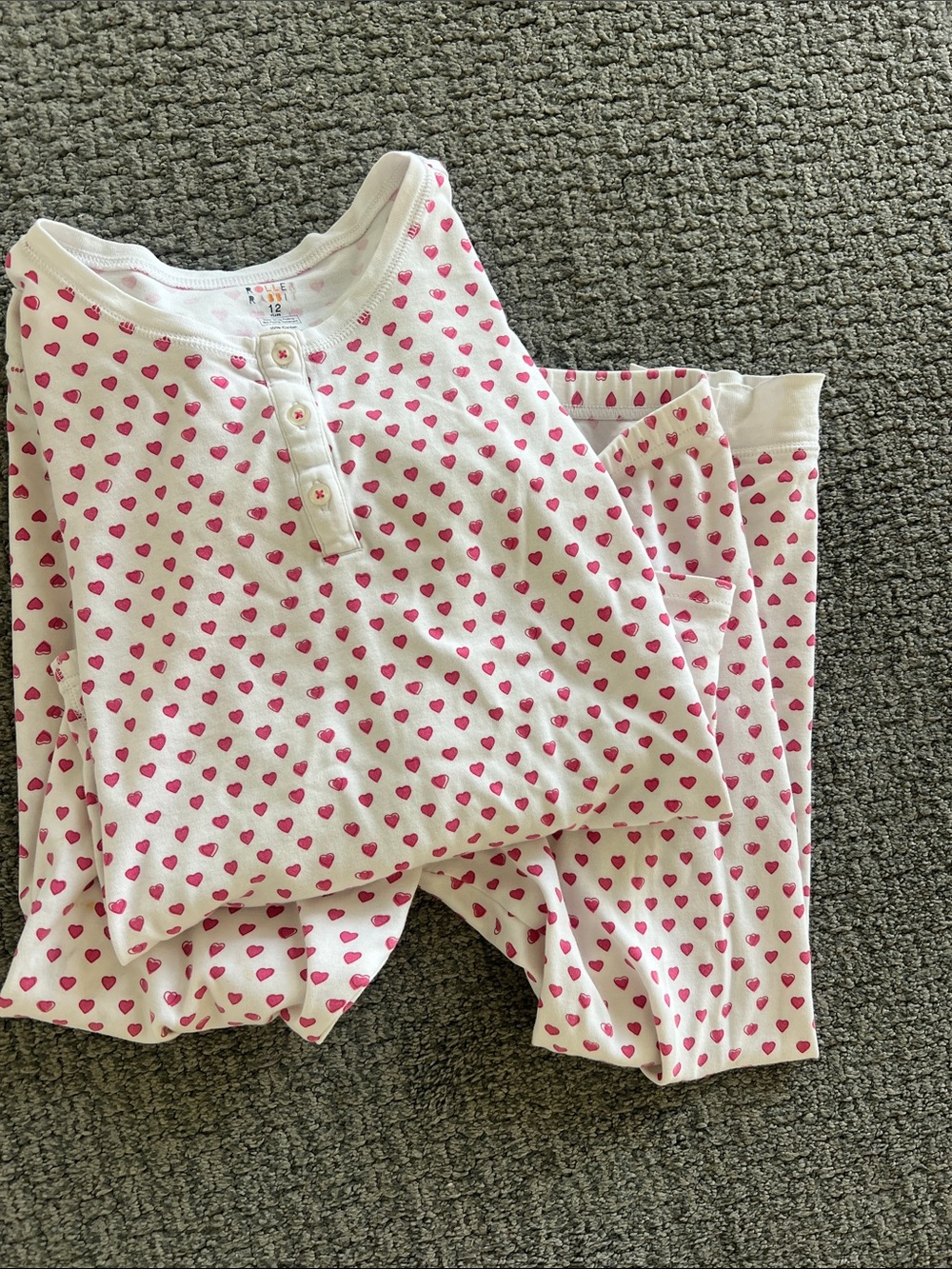 Roller Rabbit White Pajama Set with Pink Heart Print